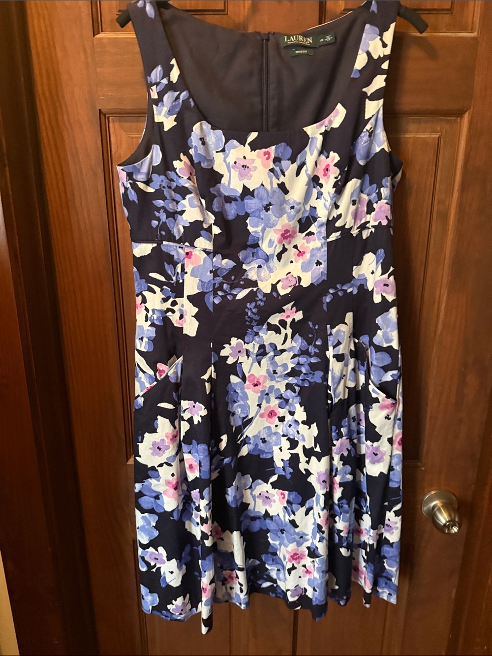 Lauren Ralph Lauren Navy Floral Scoop Neck Midi Dress size 12
